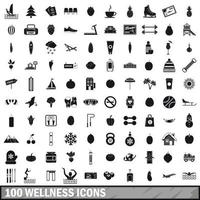 100 wellness icons set, simple style vector