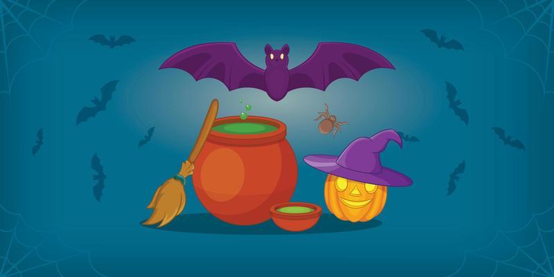 Haloween horizontal banner, cartoon style