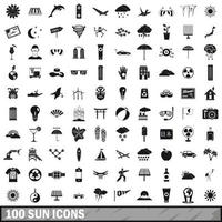 100 sun icons set, simple style vector