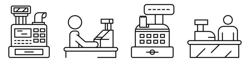 Cashier icon set, outline style vector