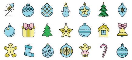 Christmas tree toys icons set line color vector