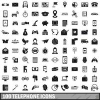 100 telephone icons set, simple style