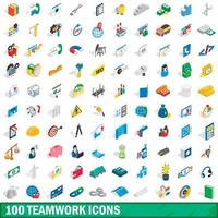 100 iconos de trabajo en equipo, estilo isométrico 3d vector