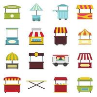 Street food truck icons set in flat style vector