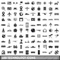 100 technology icons set, simple style vector
