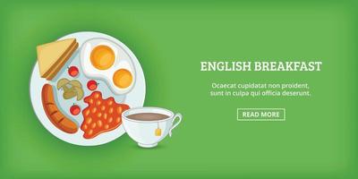 English breakfast banner horizontal, cartoon style vector