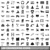 100 iconos de ingeniería, estilo simple vector