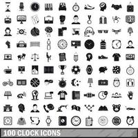 100 clock icons set, simple style vector