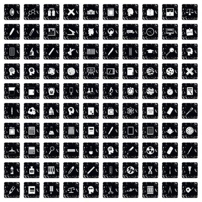 100 learning icons set, grunge style