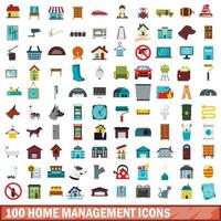 100 home management icons set, flat style vector