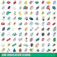 100 iconos indicadores establecidos, estilo 3d isométrico vector