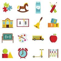 Kindergarten symbol icons set in flat style vector