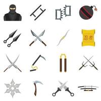 Ninja tools icons set in flat style vector