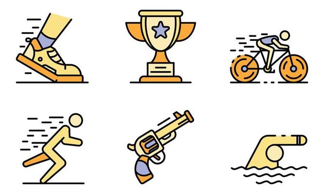 Triathlon icons set vector flat