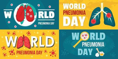 World pneumonia day banner set, flat style vector