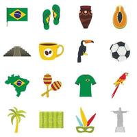 iconos de símbolos de viaje de brasil establecidos en estilo plano vector