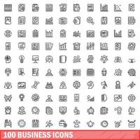 100 business icons set, outline style vector