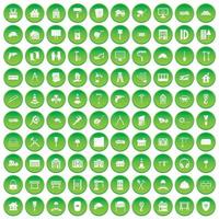 100 construction icons set green circle vector