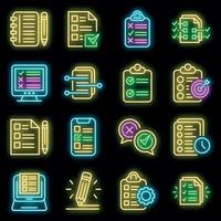 asignación, iconos, conjunto, vector, neón vector