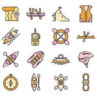 Canoeing icons set vector flat