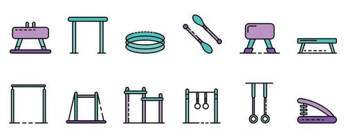 Gymnastics equipment icons set vector flat