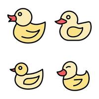 pato, iconos, conjunto, vector, plano vector