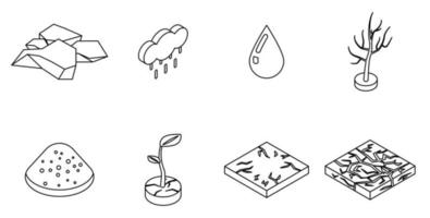 Drought icons set vector outine