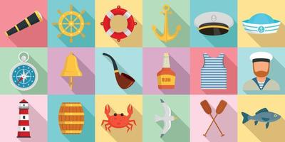 Sailor icons set, flat style vector