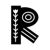 Black and white Scandinavian ornate letter R. Folk font. Letter R in Scandinavian style. vector