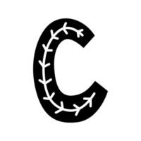 Black and white Scandinavian ornate letter C. Folk font. Letter C in Scandinavian style. vector