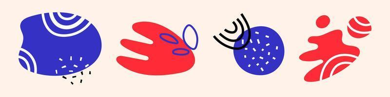 Vector set with abstract shapes. Blots with lines. Dots and circles. Spots and blobs. Red and blue elements.