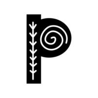 Black and white Scandinavian ornate letter P. Folk font. Letter P in Scandinavian style. vector