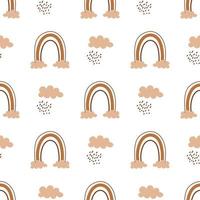 Vector seamless pattern with abstract rainbows with clouds. Boho rainbows with rain. Cute background.