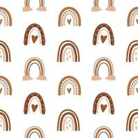 Vector seamless pattern with abstract rainbows with hearts. Boho rainbows. Cute background.
