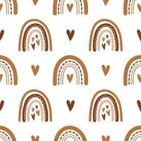 Vector seamless pattern with abstract rainbows with hearts. Boho rainbows. Cute background.