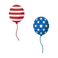 Vector set of two balloons in USA flag colors. Air balloon with stars on blue background and red balloon with white stripes. USA celebration. Independence day.