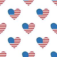 Vector seamless pattern with USA flag heart. Background with american flag in heart. USA Independence day.