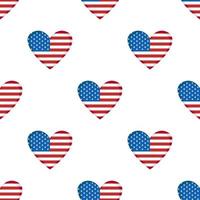 Vector seamless pattern with USA flag heart. Background with american flag in heart. USA Independence day.