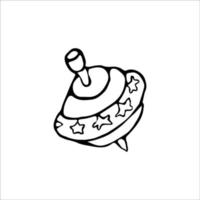 Hand drawn doodle toy whirligig. Black and white spinning top. Outline. vector