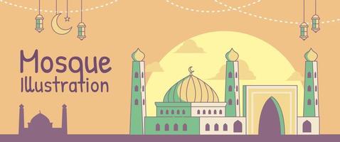 Mosque Illustration with flat design outline style vector