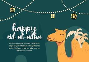 Vector hand-drawn illustration of Happy Eid Al Adha. Islamic illustration for Muslim event celebration