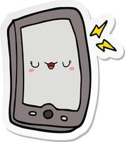 sticker of a cute cartoon mobile phone vector