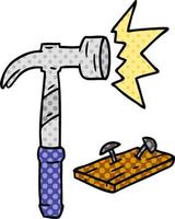 cartoon doodle of a hammer and nails vector