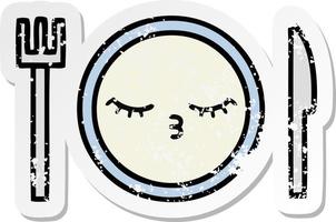 distressed sticker of a cute cartoon dinner plate vector