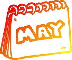 warm gradient line drawing cartoon calendar showing month of may vector