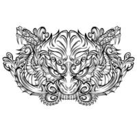 Tattoo Oni mask line art vector