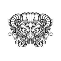 Japanese oni mask in hand drawn style on white background vector