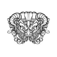 Japanese oni mask in hand drawn style on white background vector