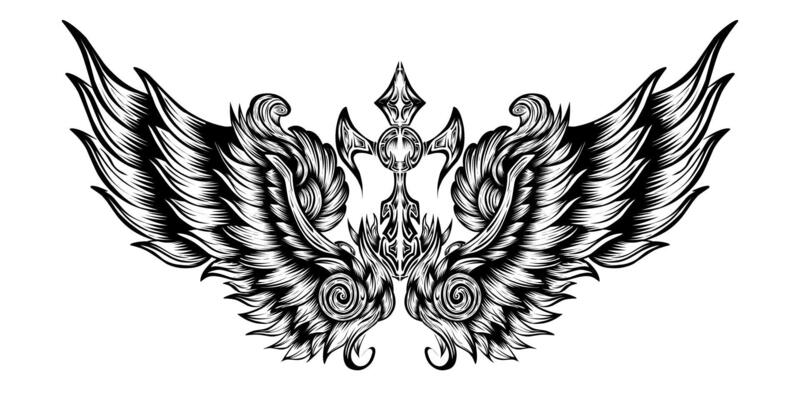 Angel wings vintage vector illustration