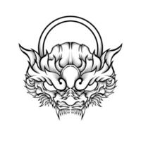 Ilustración de vector de tatuaje de cabeza de dragón chino
